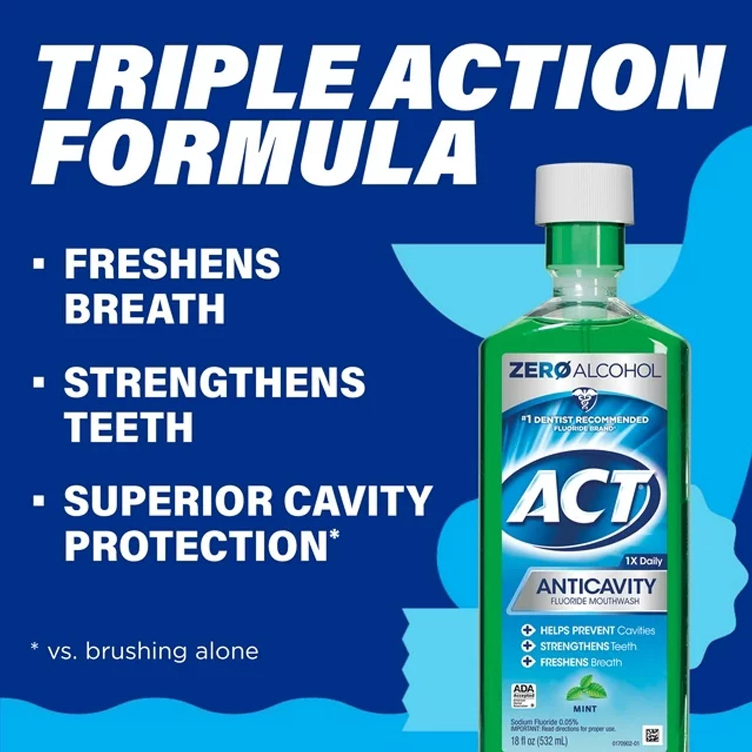 ACT Anticavity Fluoride Mouthwash With Zero Alcohol, Mint, 18 fl. oz - Imagen 3